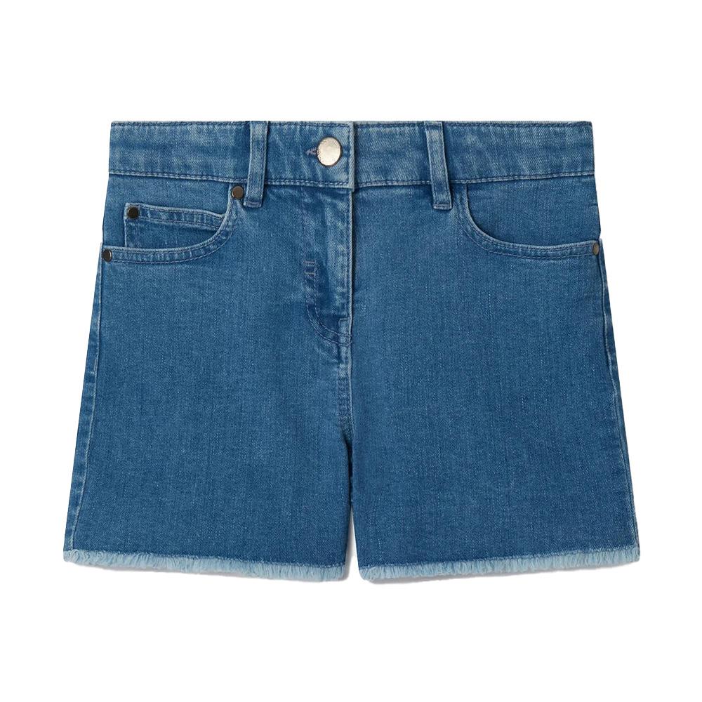 Stella McCartney Fringed-Heart Patch Stretch-Denim Shorts